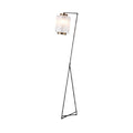 **Technische titel in het Nederlands: Moderne vloerlamp met metalen frame en glazen kap**